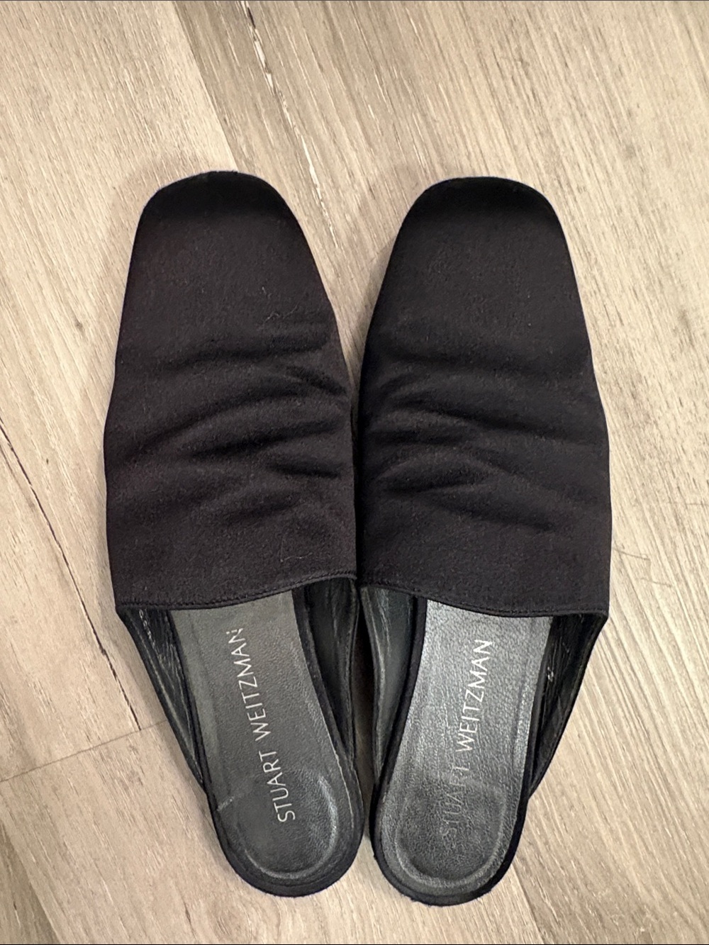 Stuart Weitzman Black Square-Toe Mules